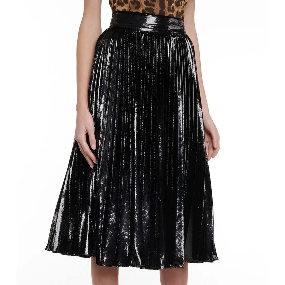 NWT Dolce & Gabbana Black Pleated Midi Skirt in Flowing Lamé Velvet  IT 40 US S - Picture 6 of 13